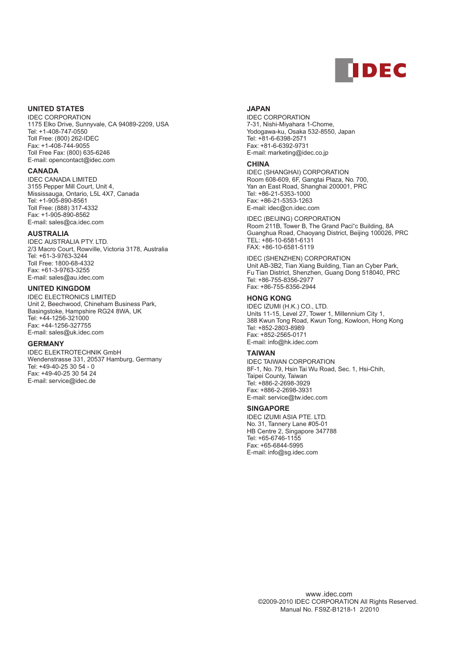 IDEC FS1A Controller User Manual | Page 400 / 400