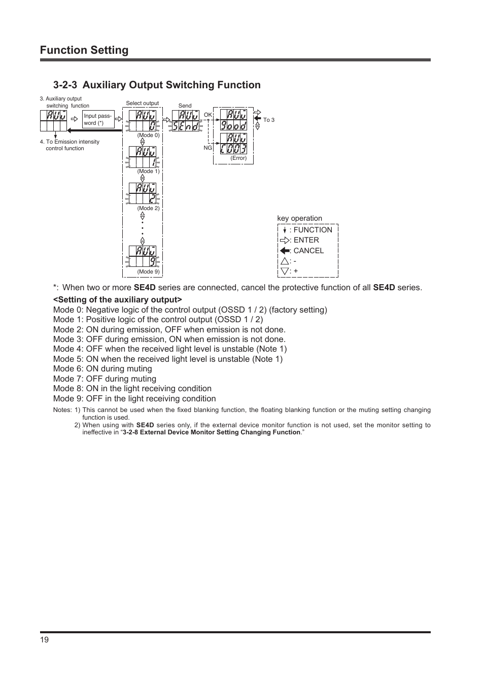 Function setting, 2-3 auxiliary output switching function | IDEC SE4D Type 4 Hand User Manual | Page 20 / 36