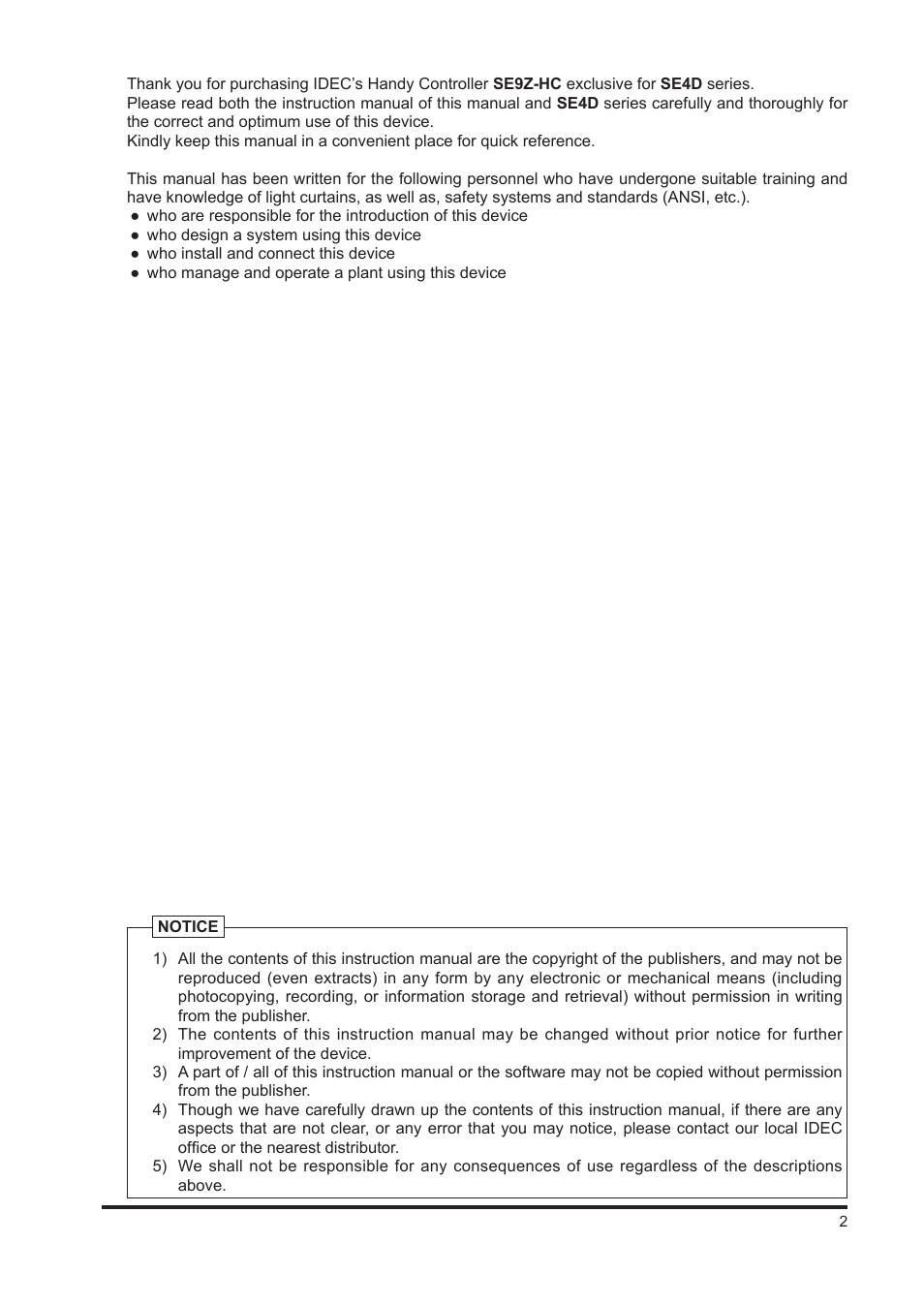 IDEC SE4D Type 4 Hand User Manual | Page 3 / 36