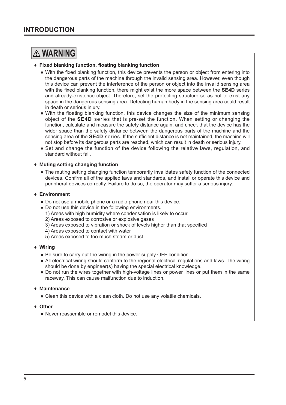 Introduction | IDEC SE4D Type 4 Hand User Manual | Page 6 / 36