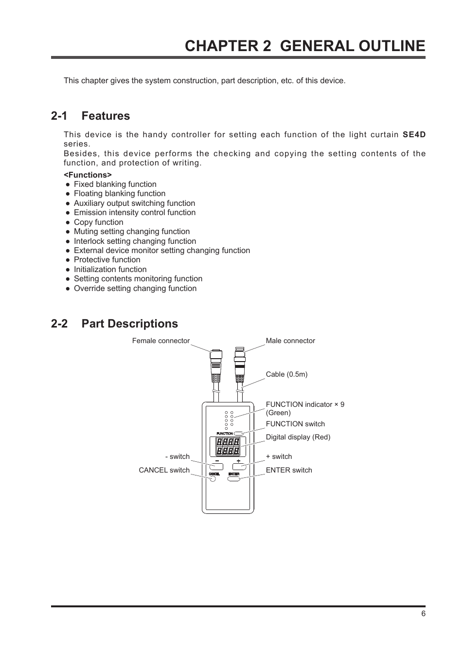 Chapter 2 general outline, 1 features, 2 part descriptions | IDEC SE4D Type 4 Hand User Manual | Page 7 / 36