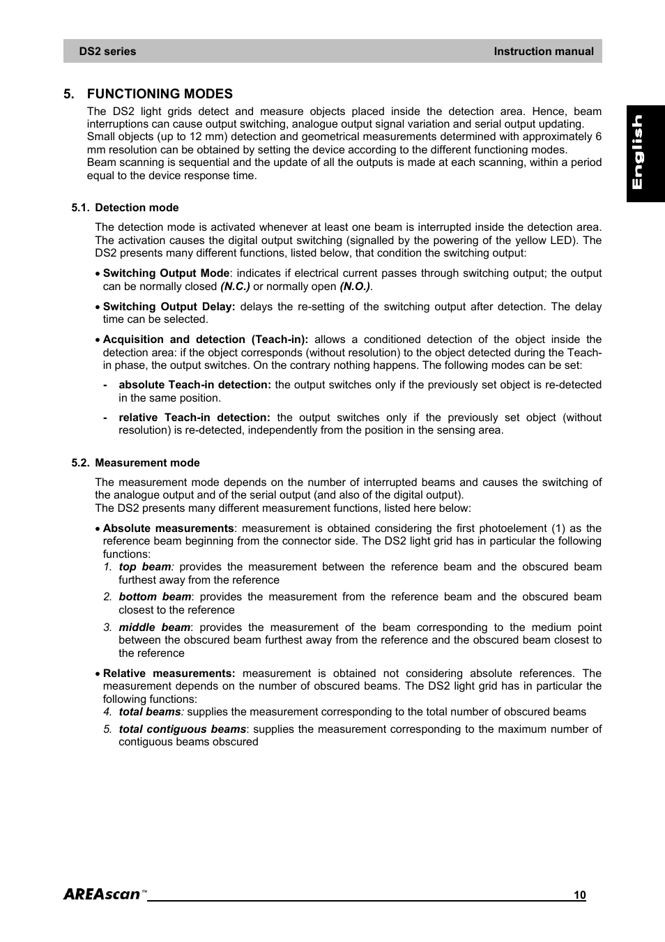 Functioning modes, Detection mode, Measurement mode | IDEC DS2_Series User Manual | Page 11 / 45