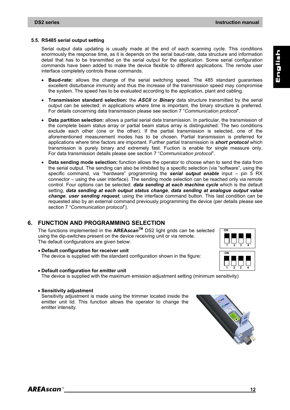 Rs485 serial output setting, Function and programming selection | IDEC DS2_Series User Manual | Page 13 / 45