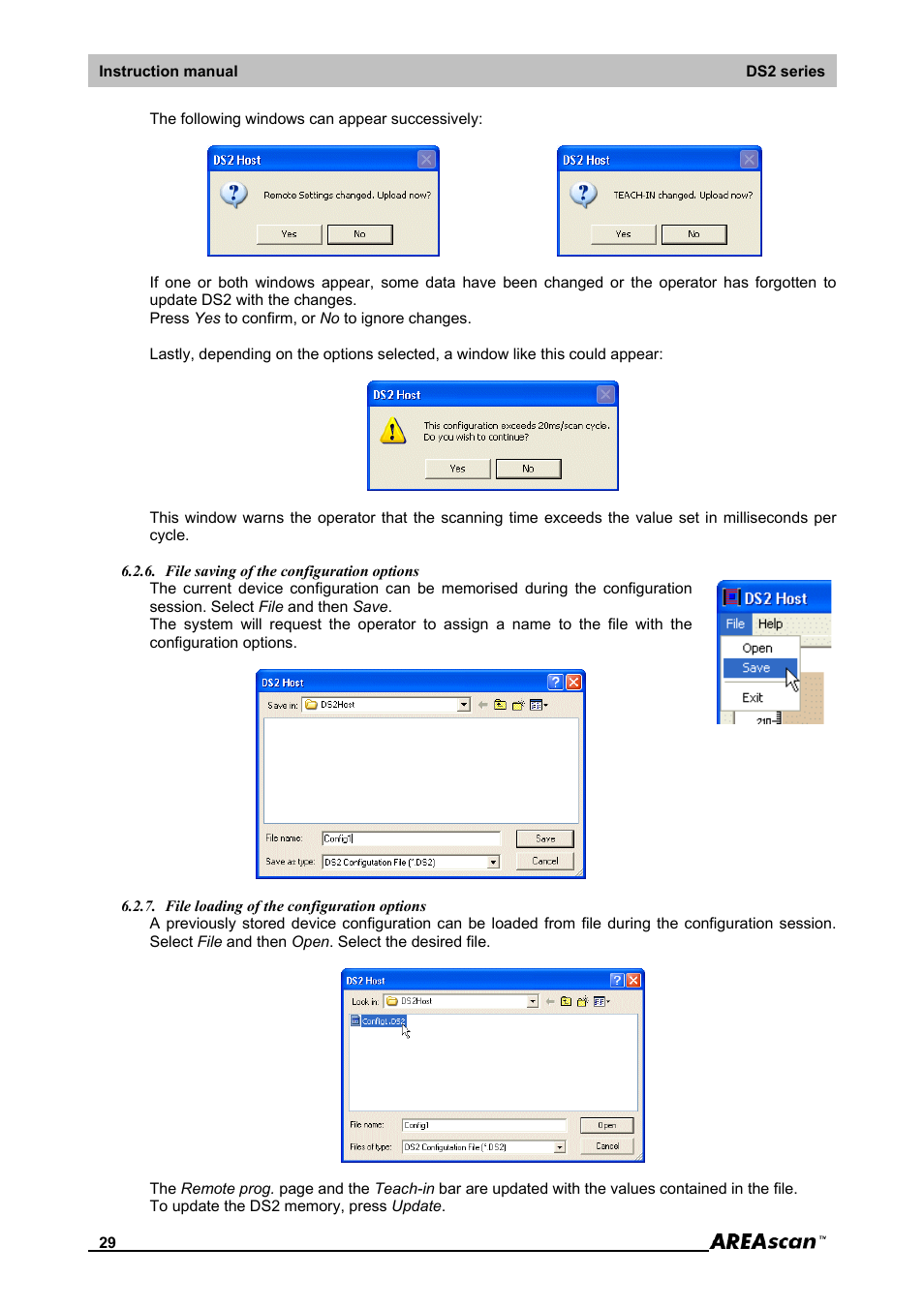 File saving of the configuration options, File loading of the configuration options | IDEC DS2_Series User Manual | Page 30 / 45