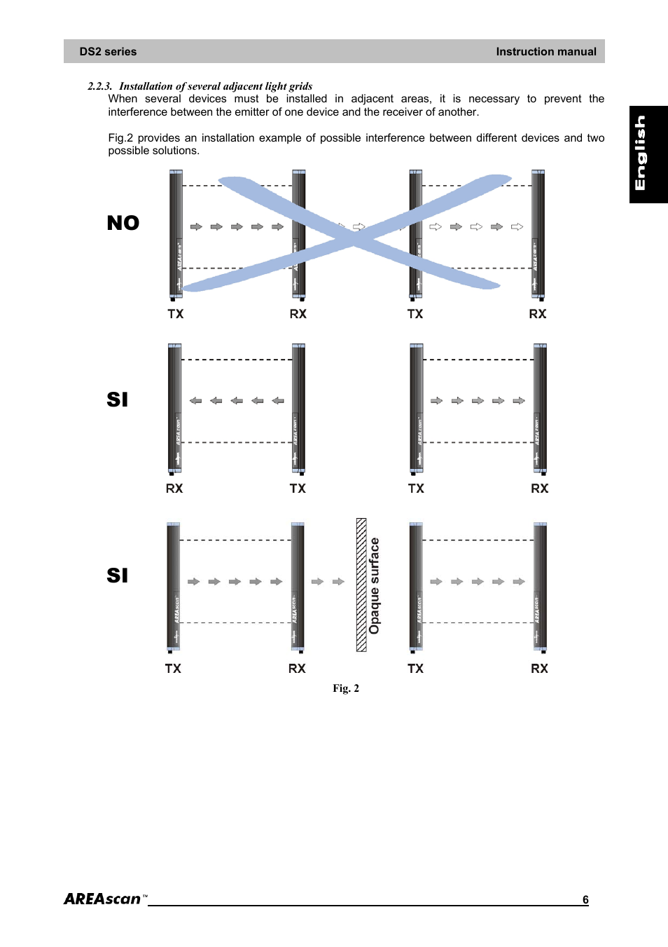 Installation of several adjacent light grids | IDEC DS2_Series User Manual | Page 7 / 45