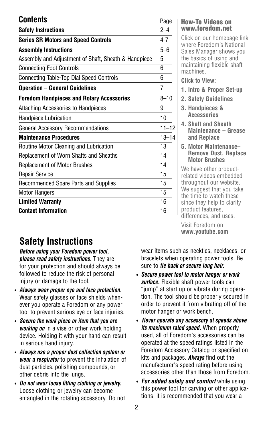 Foredom Series SR User Manual | Page 2 / 16