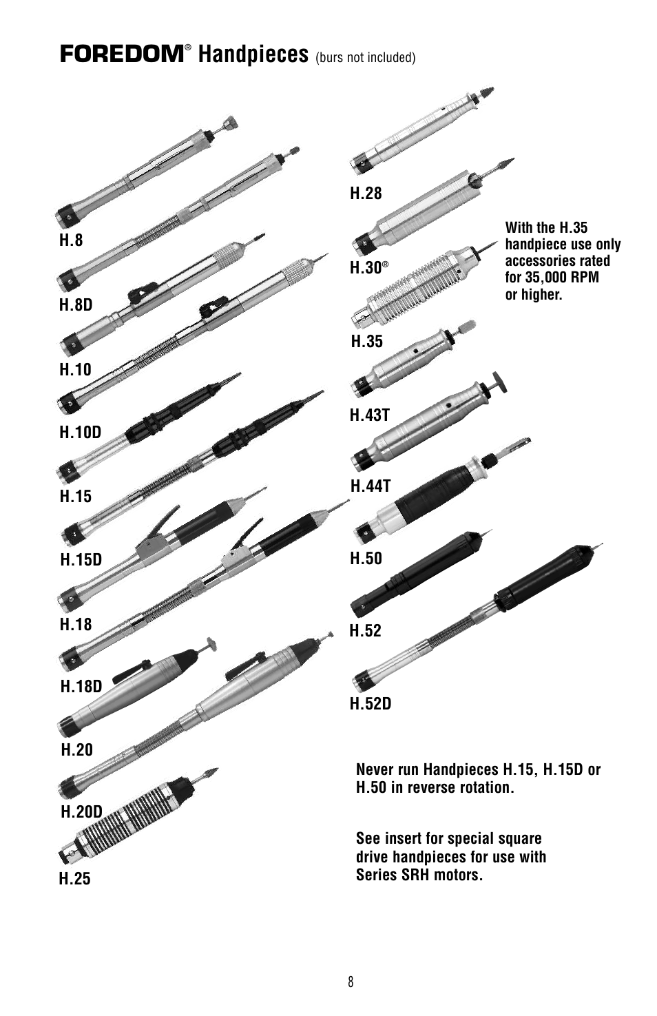 Foredom, Handpieces | Foredom Series SR User Manual | Page 8 / 16