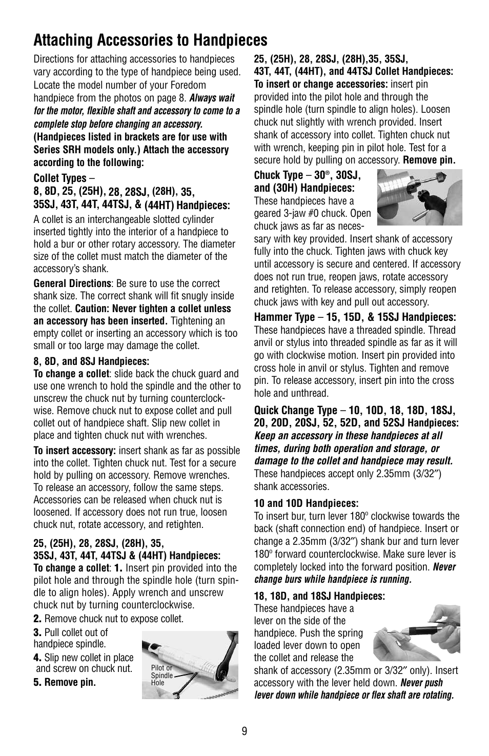 Attaching accessories to handpieces | Foredom Series SR User Manual | Page 9 / 16