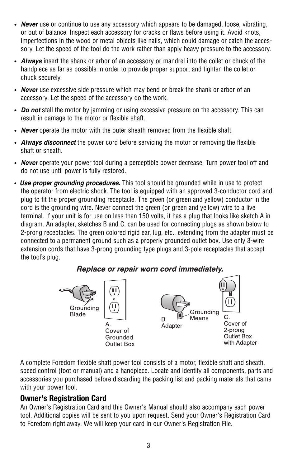 Owner's registration card | Foredom Series S User Manual | Page 3 / 16