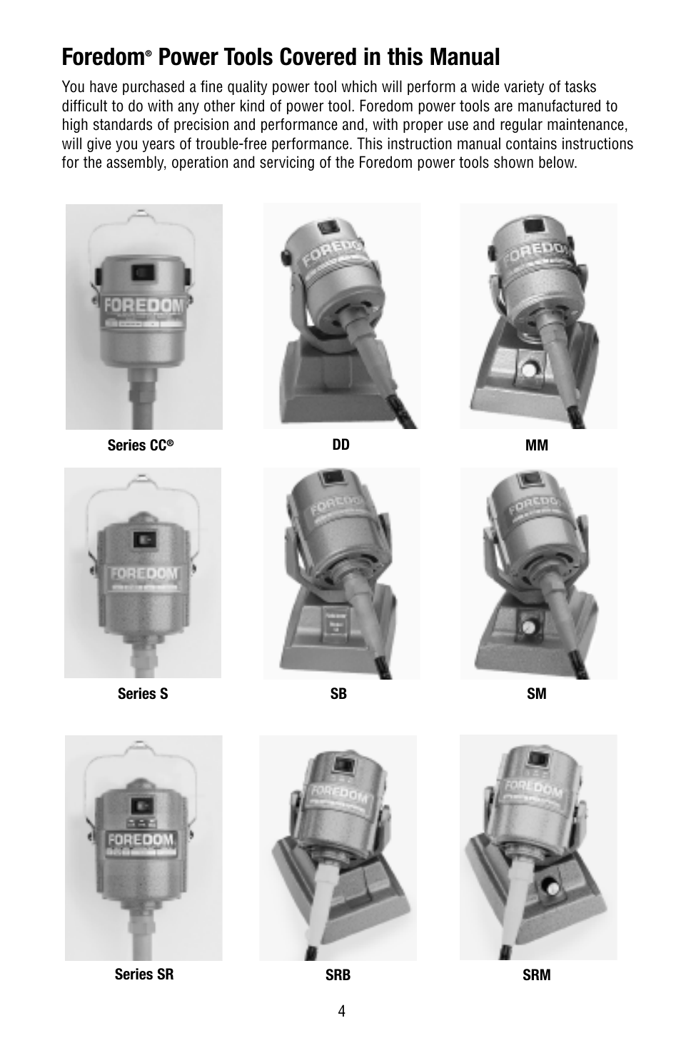 Foredom, Power tools covered in this manual | Foredom Series S User Manual | Page 4 / 16