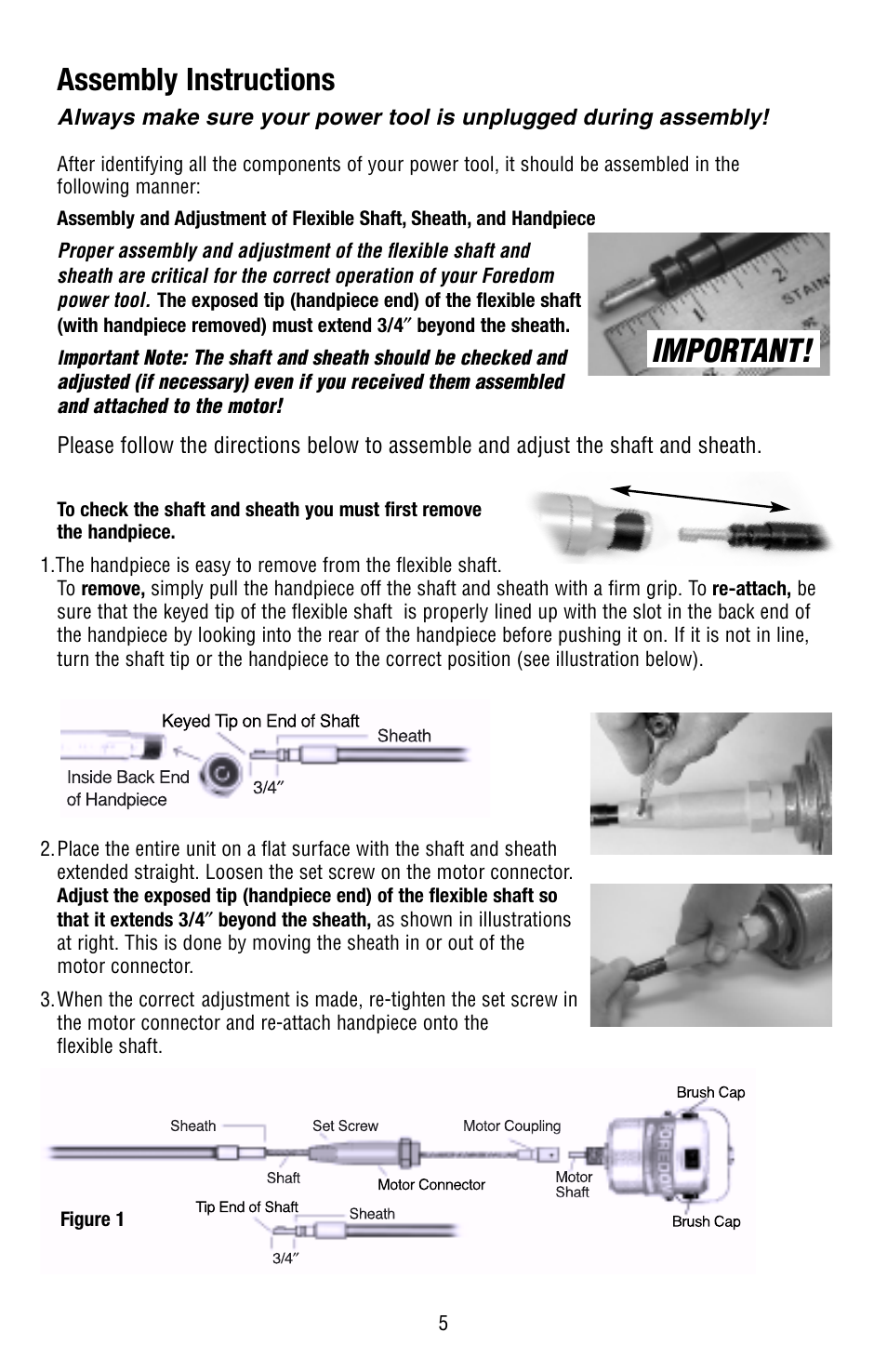 Assembly instructions, Important | Foredom Series S User Manual | Page 5 / 16