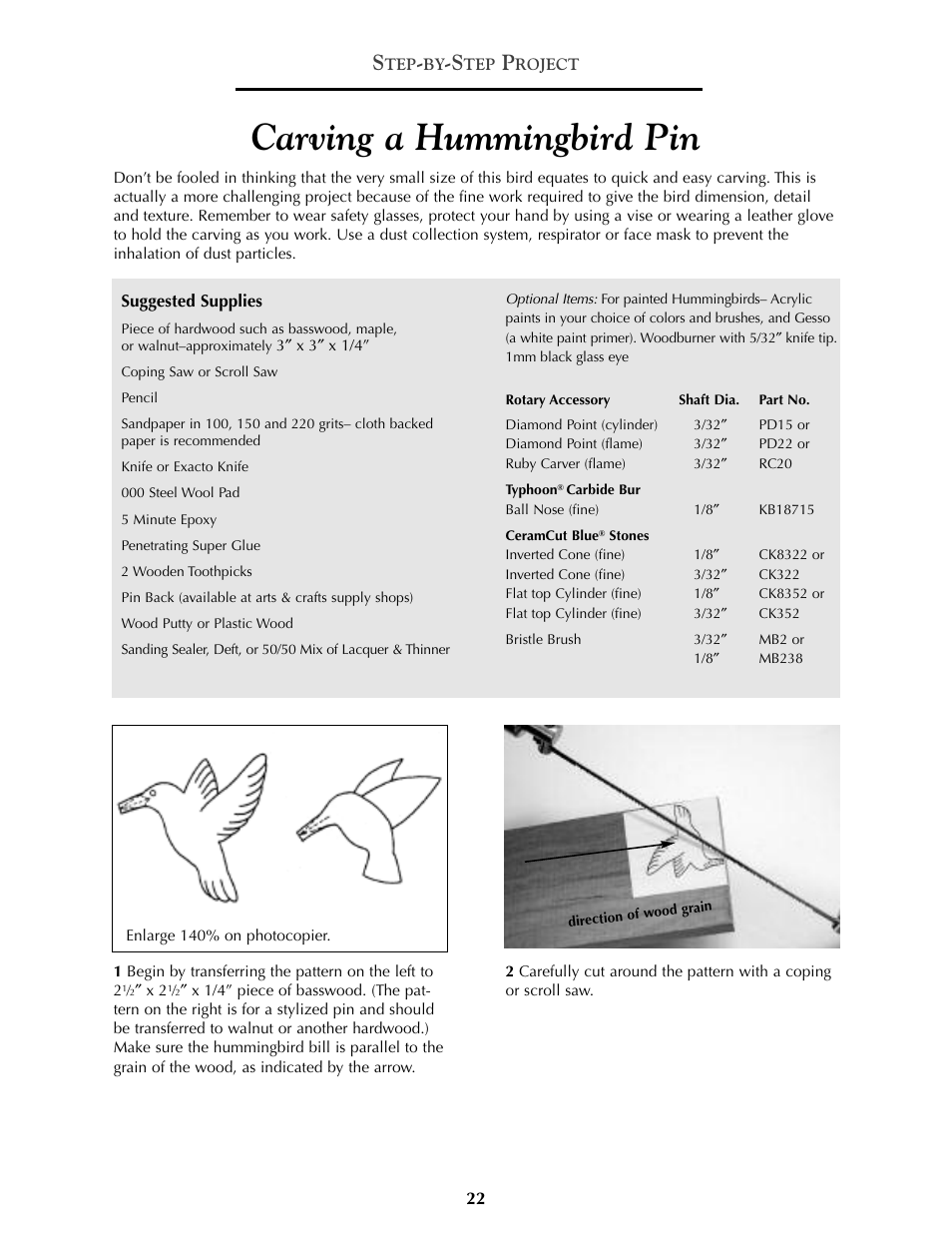 Carving a hummingbird pin | Foredom Series SR User Manual | Page 22 / 27