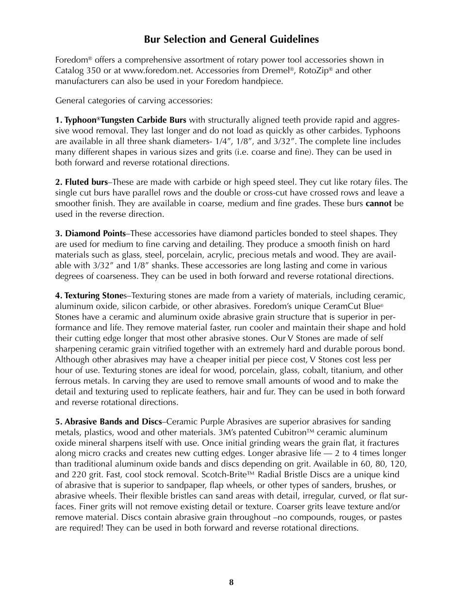 Bur selection and general guidelines | Foredom Series SR User Manual | Page 8 / 27
