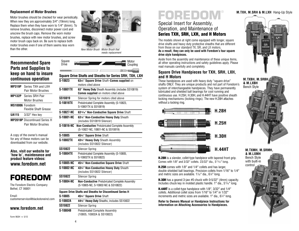 Foredom Series H Motors User Manual | 2 pages