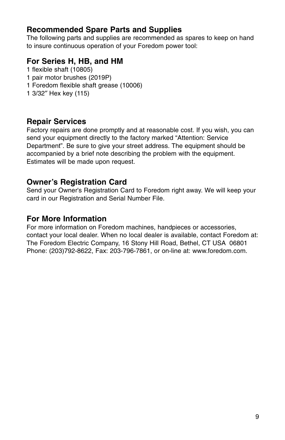 Foredom Series H User Manual | Page 10 / 12