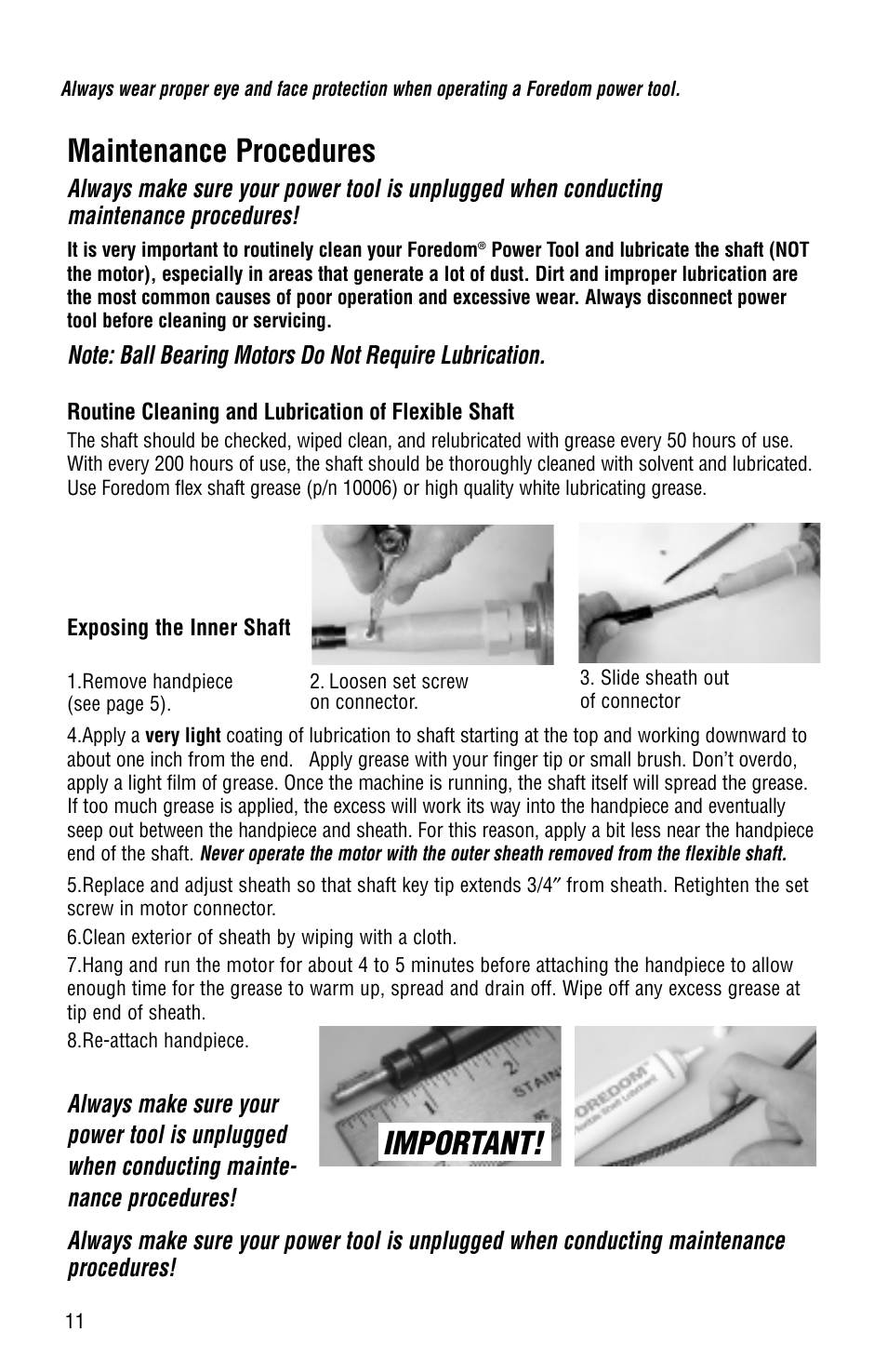 Maintenance procedures, Important | Foredom Series L User Manual | Page 12 / 16