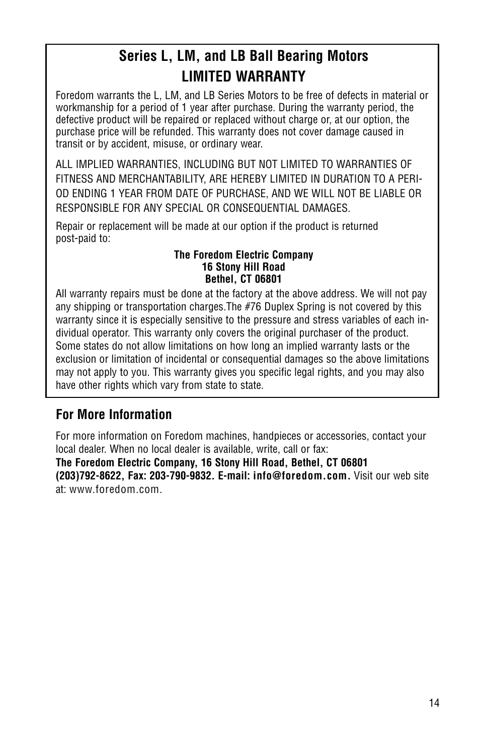 For more information | Foredom Series L User Manual | Page 15 / 16