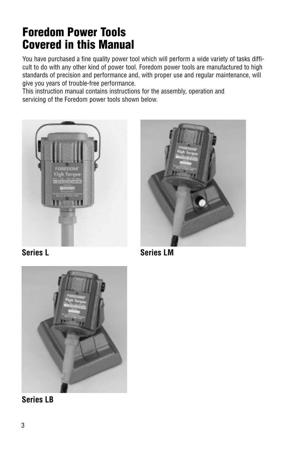 Foredom power tools covered in this manual | Foredom Series L User Manual | Page 4 / 16