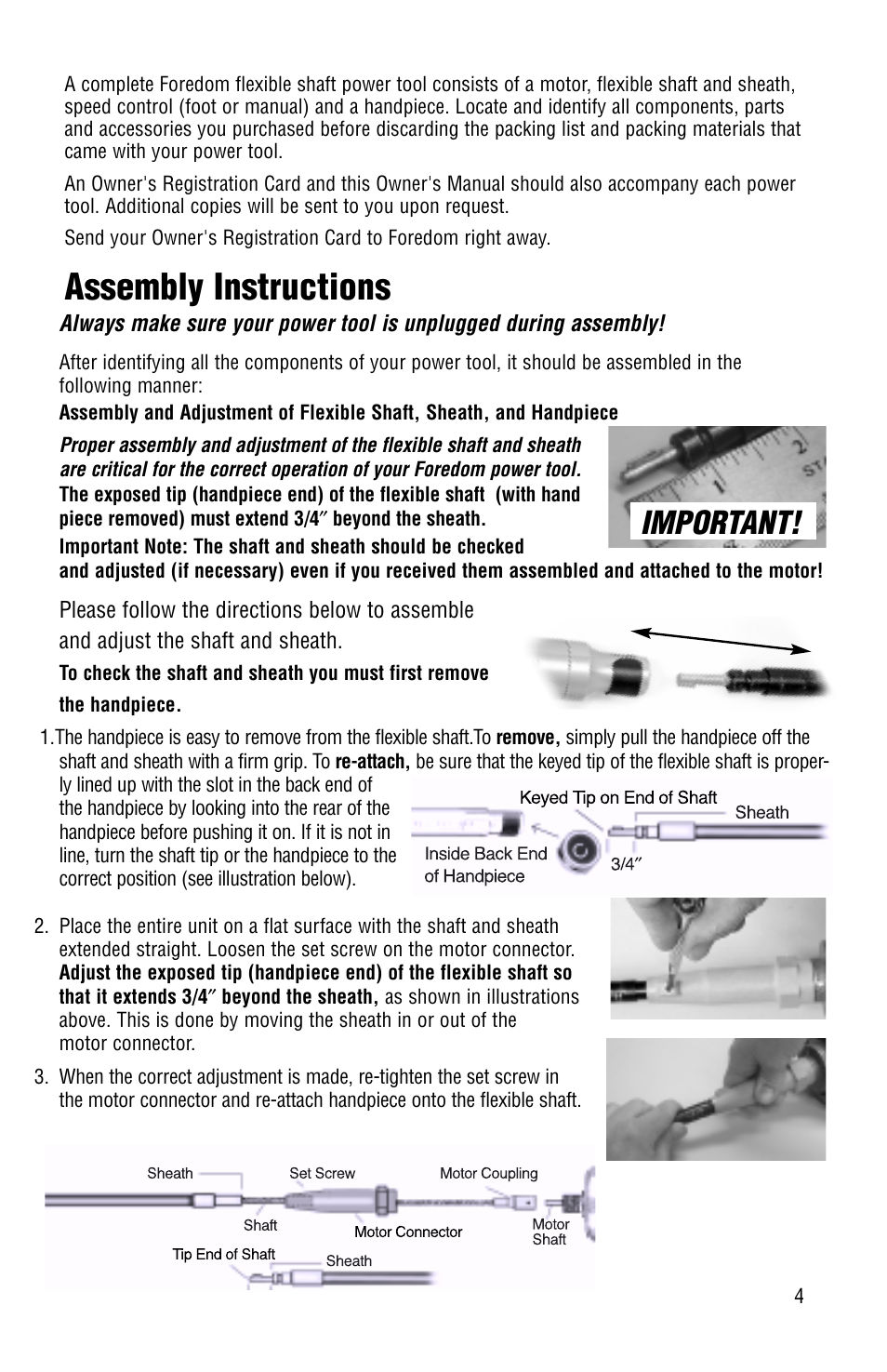 Assembly instructions, Important | Foredom Series L User Manual | Page 5 / 16