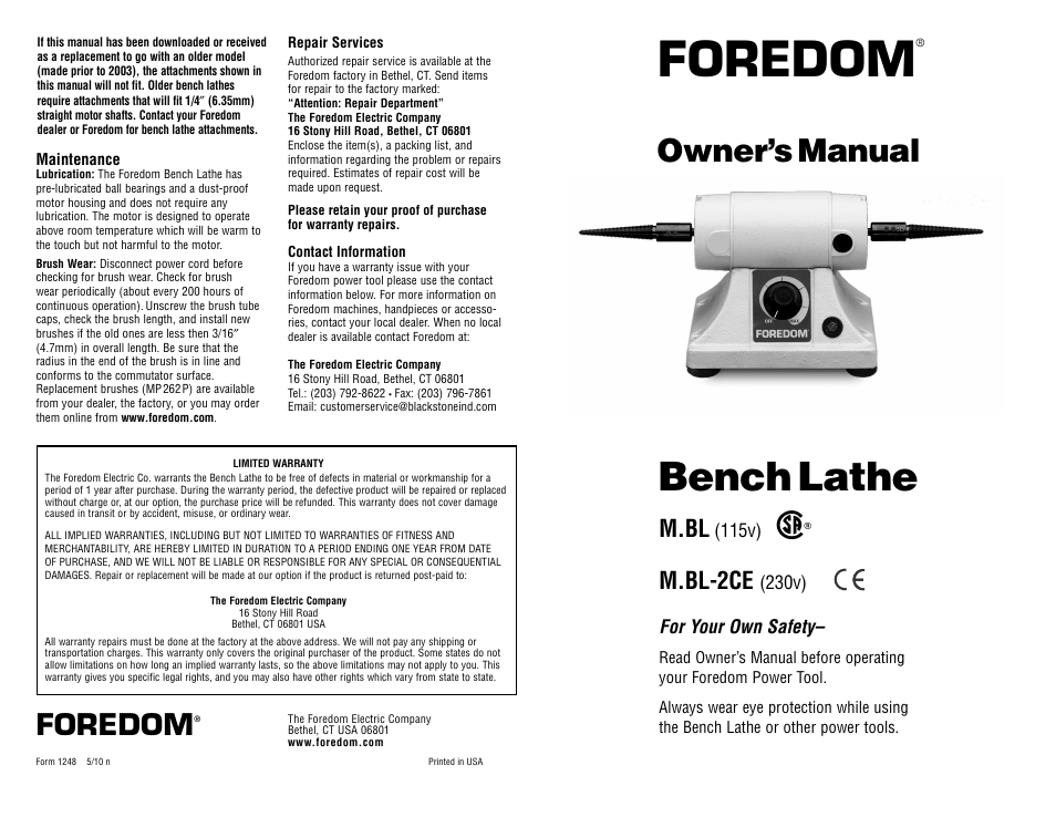 Foredom BL User Manual | 3 pages