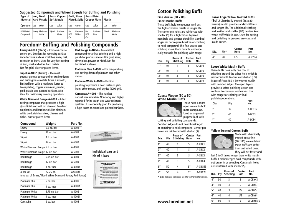 Foredom, Buffing and polishing compounds, Cotton polishing buffs | Foredom Polishing User Manual | Page 2 / 3