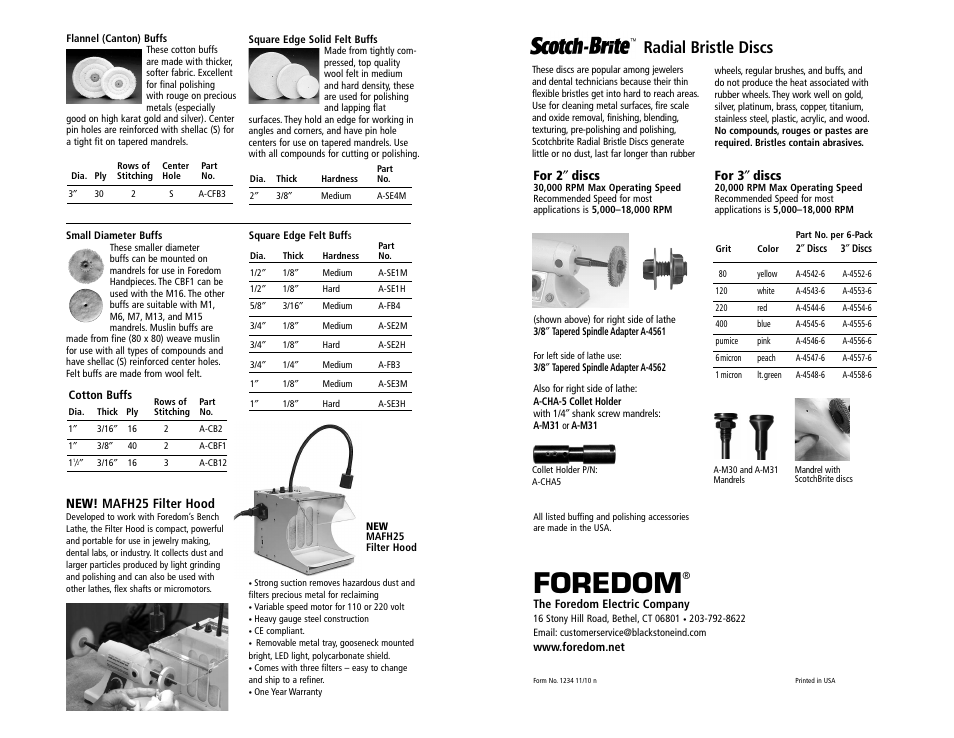 Foredom, Radial bristle discs, For 2 ″ discs | For 3 ″ discs, New! mafh25 filter hood | Foredom Polishing User Manual | Page 3 / 3