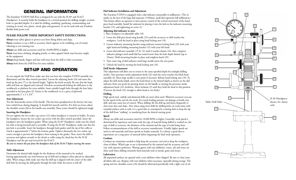 General information, Set-up and operation, Please follow these important safety instructions | Foredom P-DP39 User Manual | Page 2 / 2