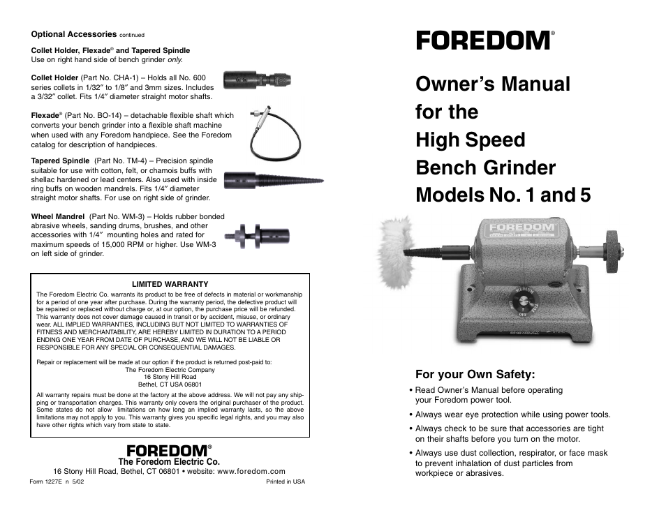 Foredom 5 High Speed User Manual | 2 pages