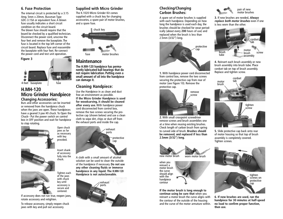 H.mh-120 micro grinder handpiece, Maintenance, Cleaning handpiece | Foredom K.1020 User Manual | Page 3 / 3
