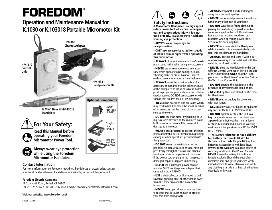 Foredom K.1030 User Manual | 3 pages