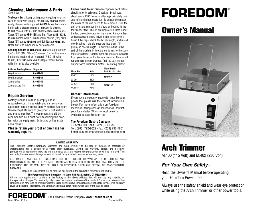 Foredom M.402 User Manual | 2 pages
