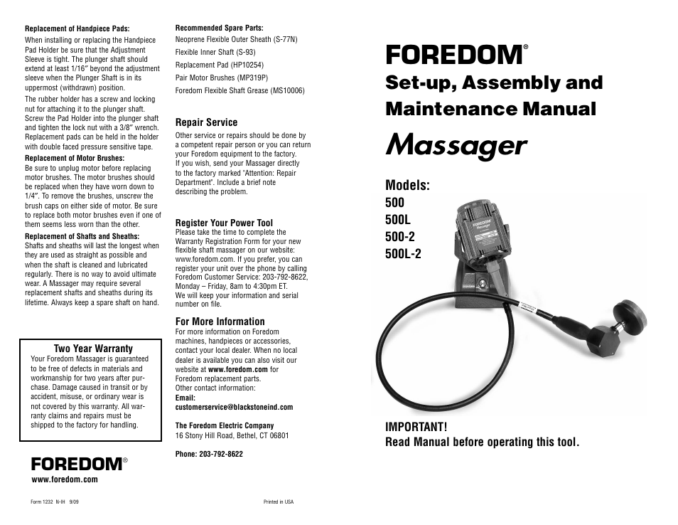 Foredom K.500 User Manual | 2 pages
