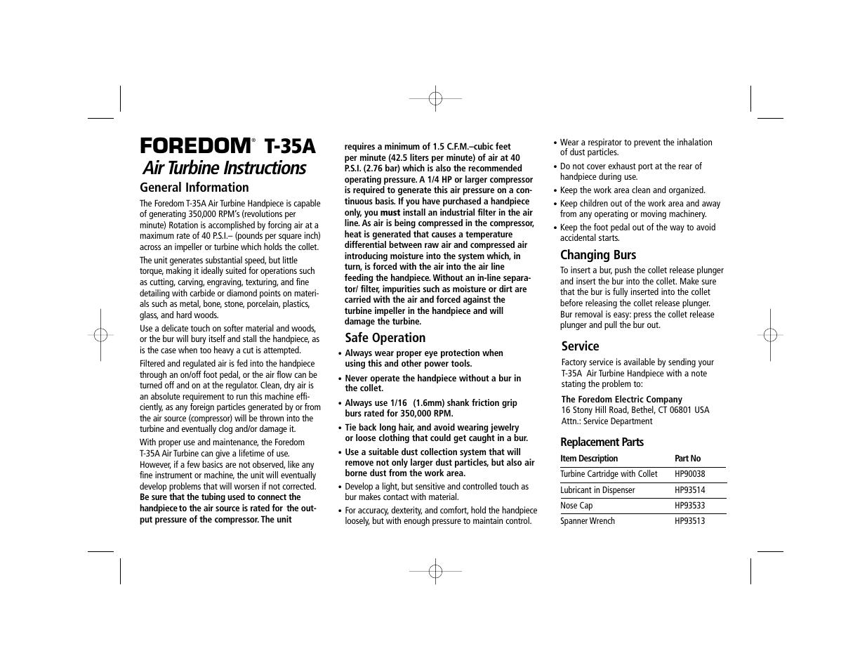 Foredom T35A User Manual | 2 pages