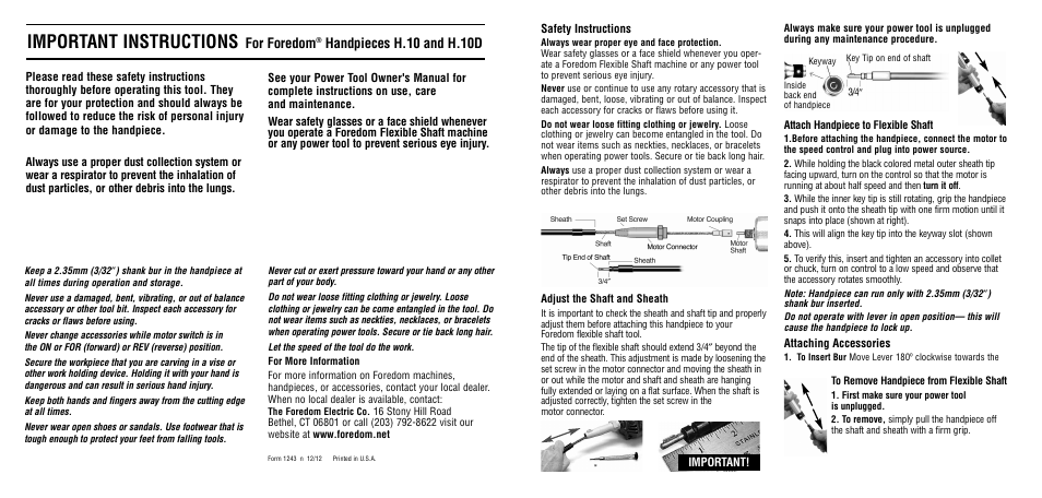 Foredom H.10D User Manual | 2 pages