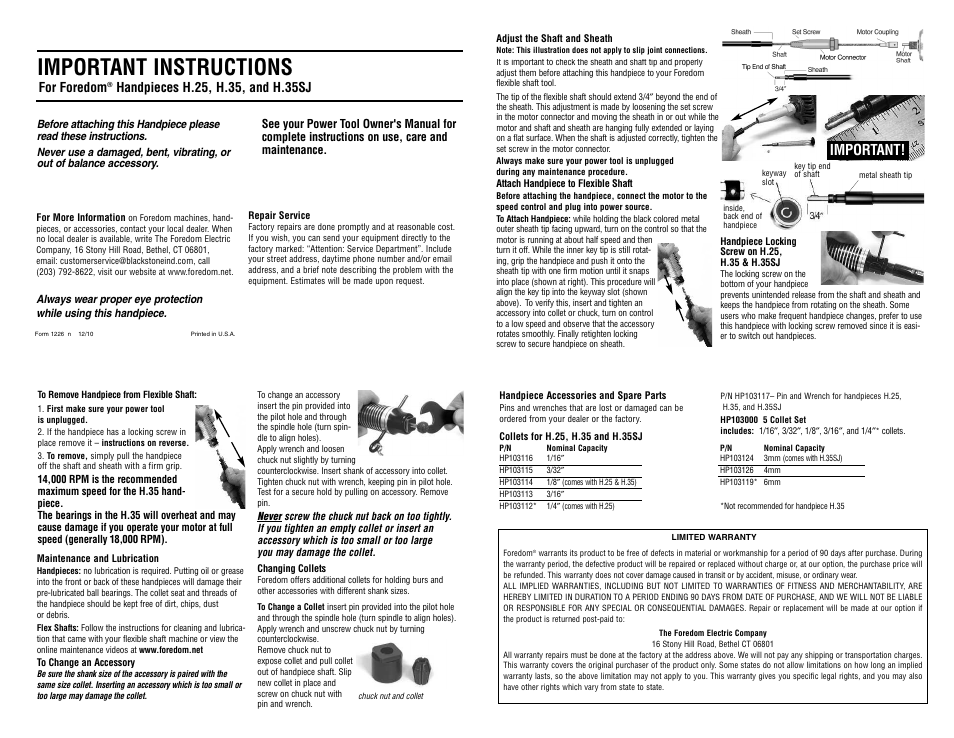 Foredom H.35SJ User Manual | 1 page