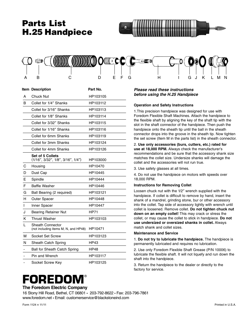 Foredom H.25 User Manual | 1 page