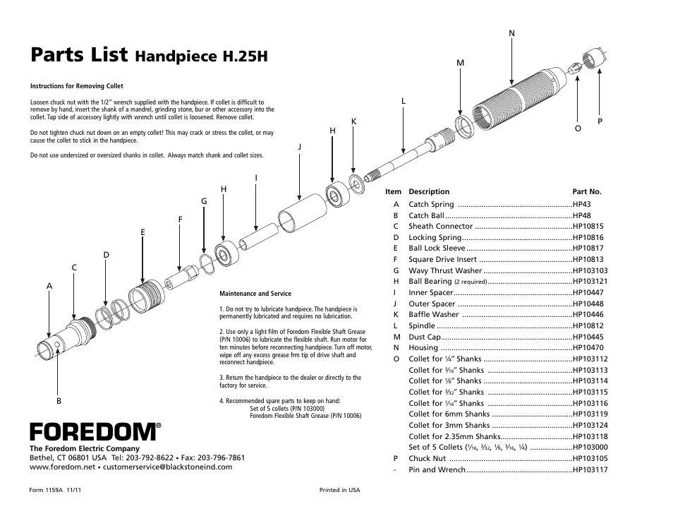 Foredom H.25H User Manual | 1 page