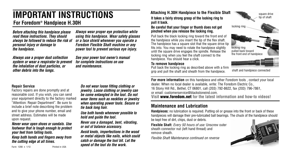 Foredom H.30H User Manual | 2 pages
