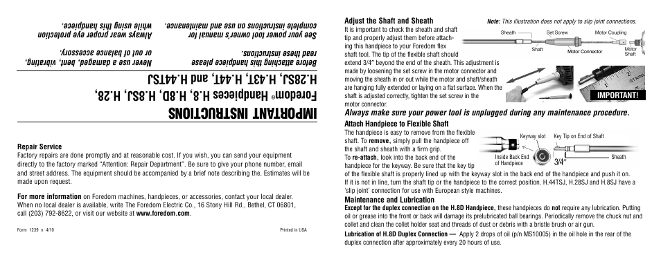 Foredom H.8 User Manual | 2 pages
