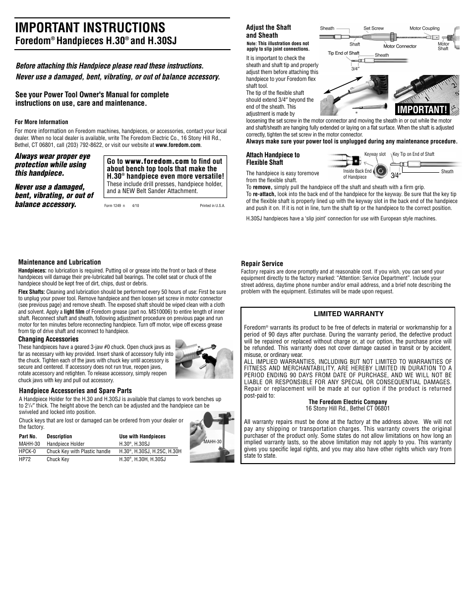 Foredom 30SJ User Manual | 1 page