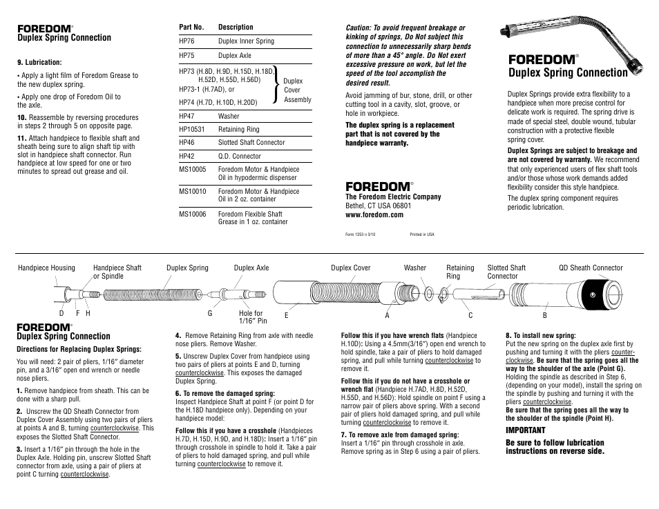 Foredom Duplex Spring Connection User Manual | 1 page