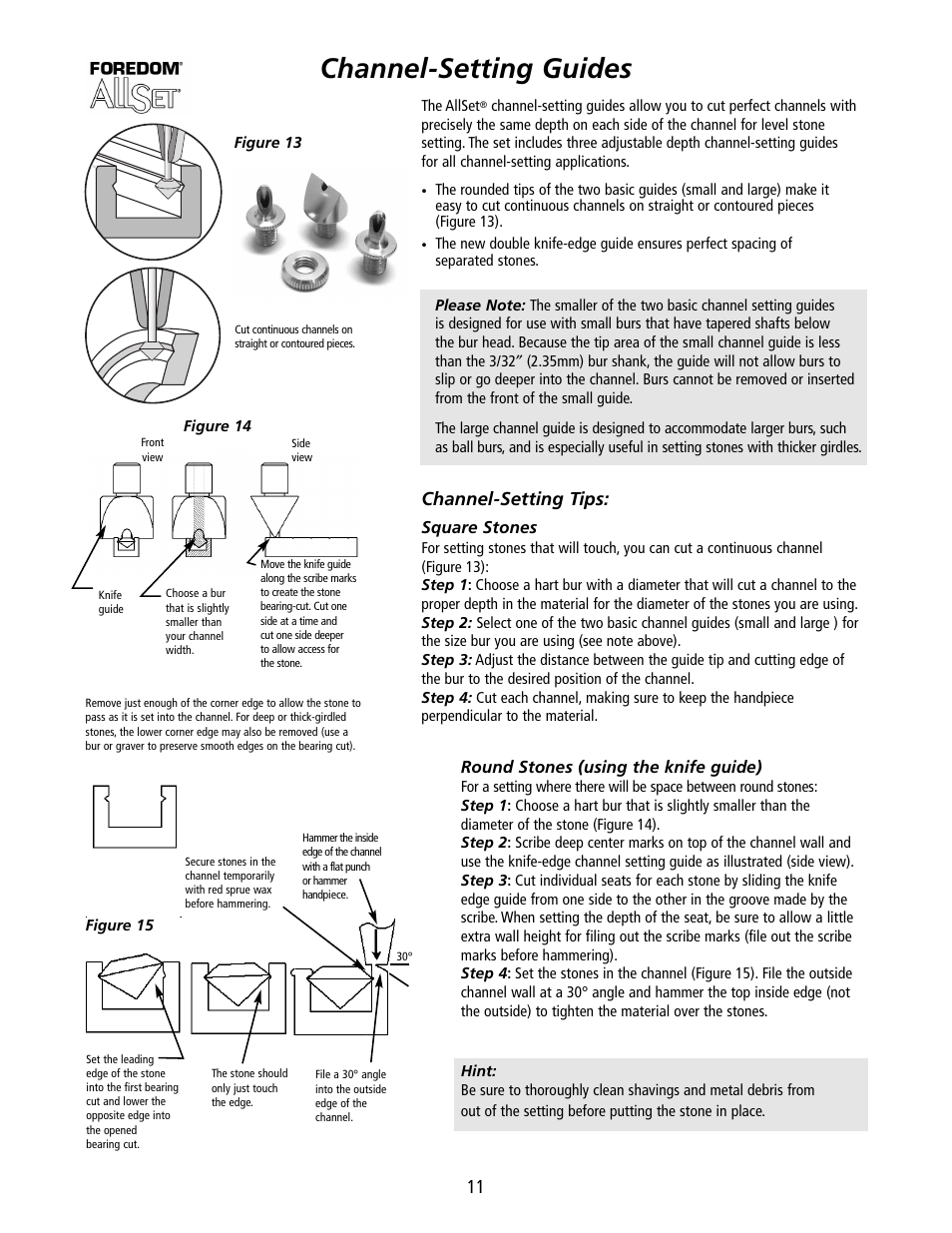 Channel-setting guides, Channel-setting tips | Foredom Master Stone-Setting Kit User Manual | Page 11 / 12