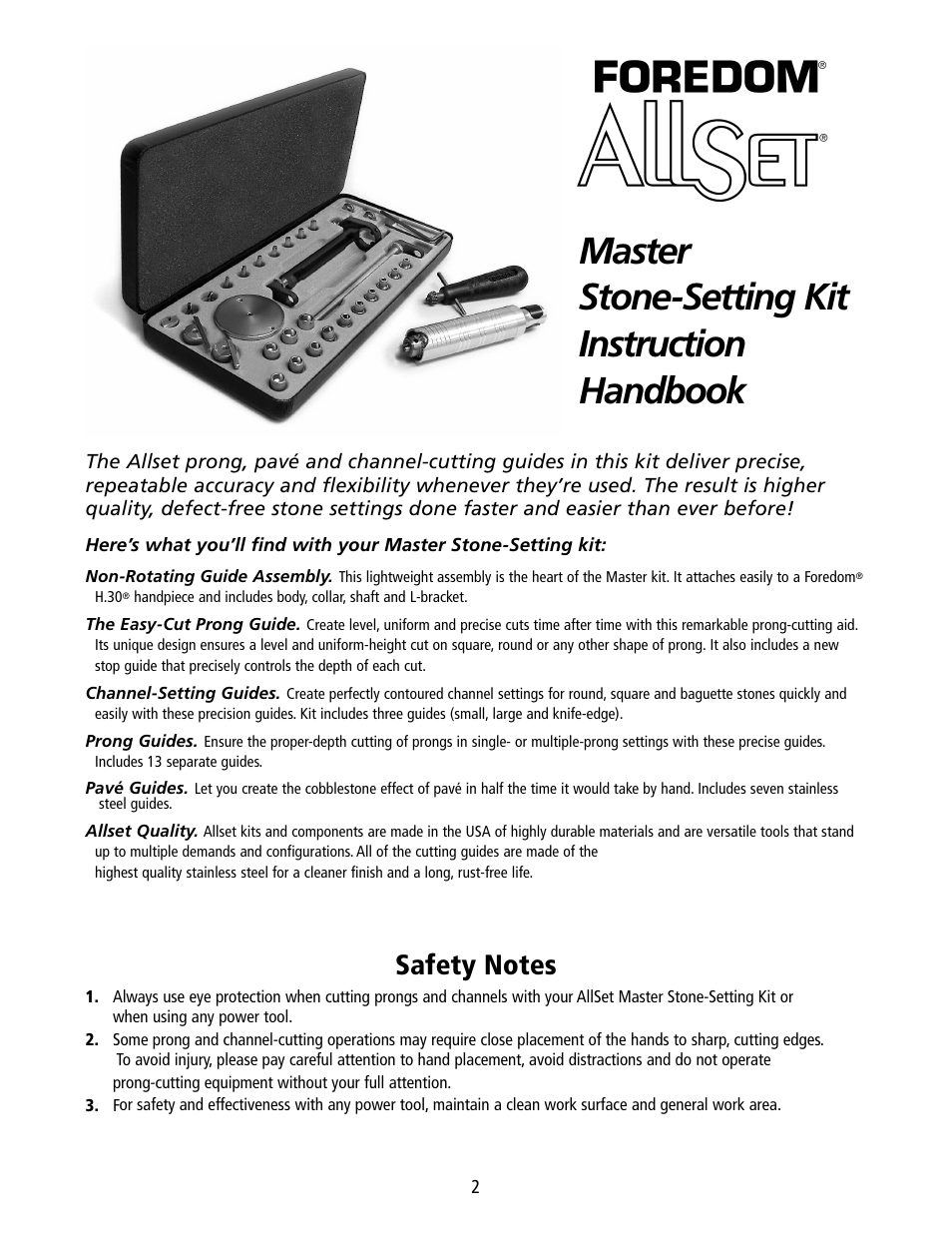 Master stone-setting kit instruction handbook | Foredom Master Stone-Setting Kit User Manual | Page 2 / 12