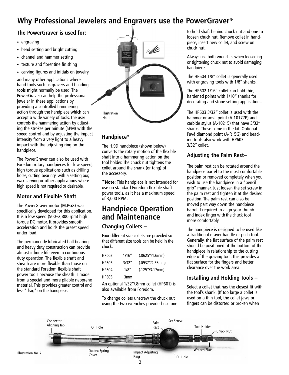 Handpiece operation and maintenance | Foredom Safety Instructions for Using User Manual | Page 2 / 8