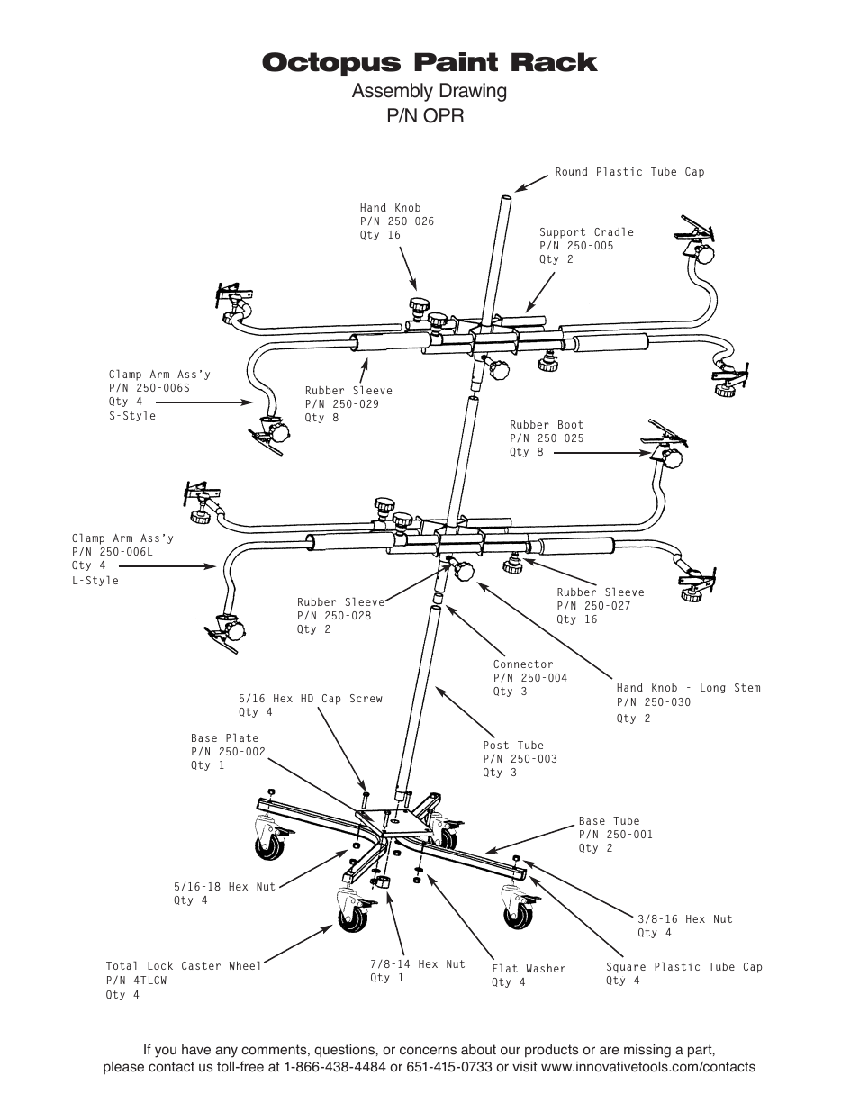 Octopus paint rack, Assembly drawing, P/n opr | Innovative Tools & Technologies Innovative Octopus Paint Rack™ User Manual | Page 2 / 2