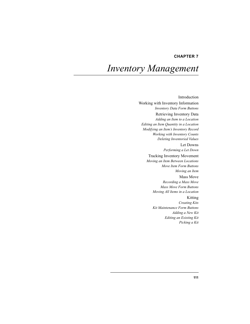 Chapter 7, Inventory management, Chapter 7: inventory management | Ease refer to | IntelliTrack Inventory Shipping Receiving Picking (ISRP) User Manual | Page 139 / 398
