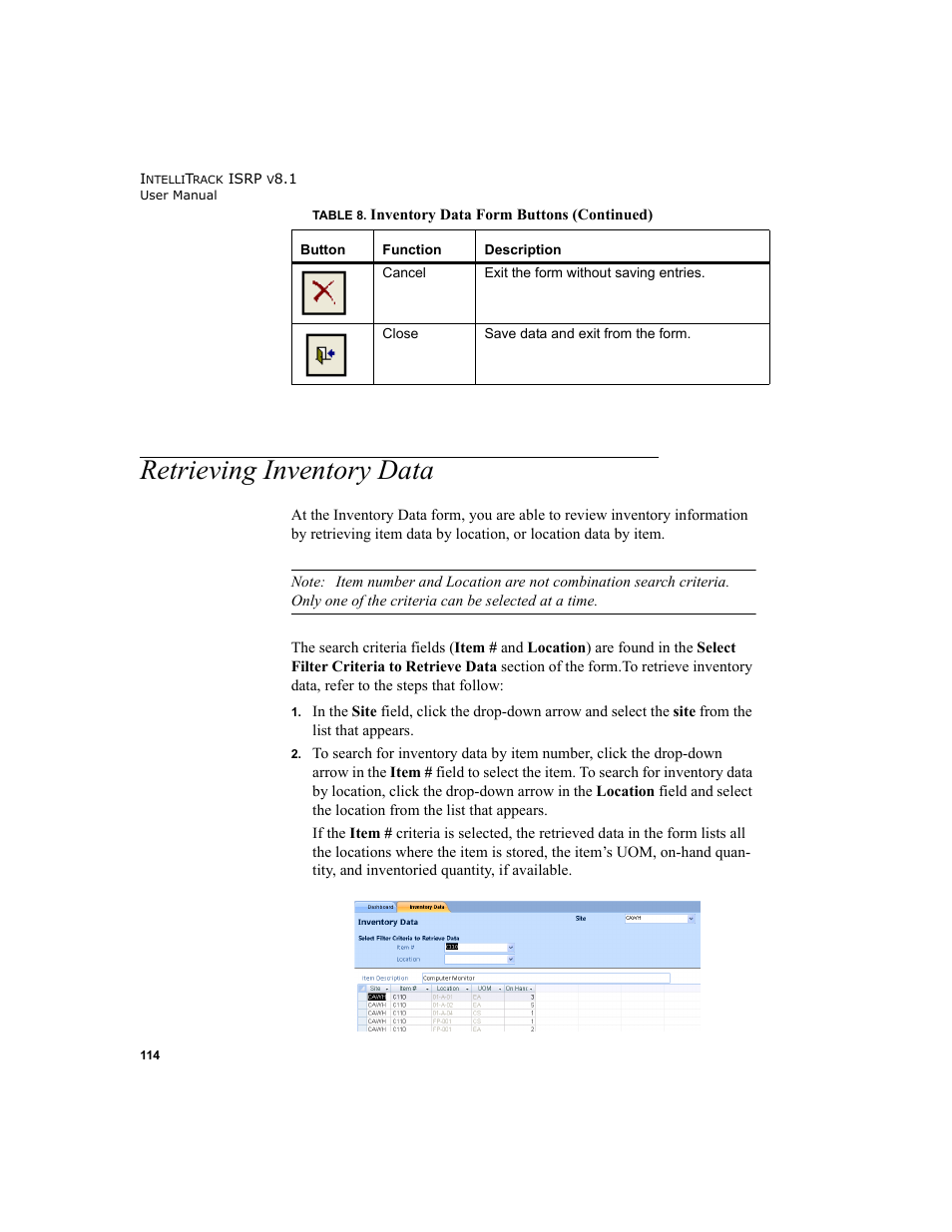 Retrieving inventory data | IntelliTrack Inventory Shipping Receiving Picking (ISRP) User Manual | Page 142 / 398