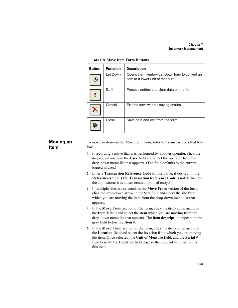Moving an item | IntelliTrack Inventory Shipping Receiving Picking (ISRP) User Manual | Page 153 / 398
