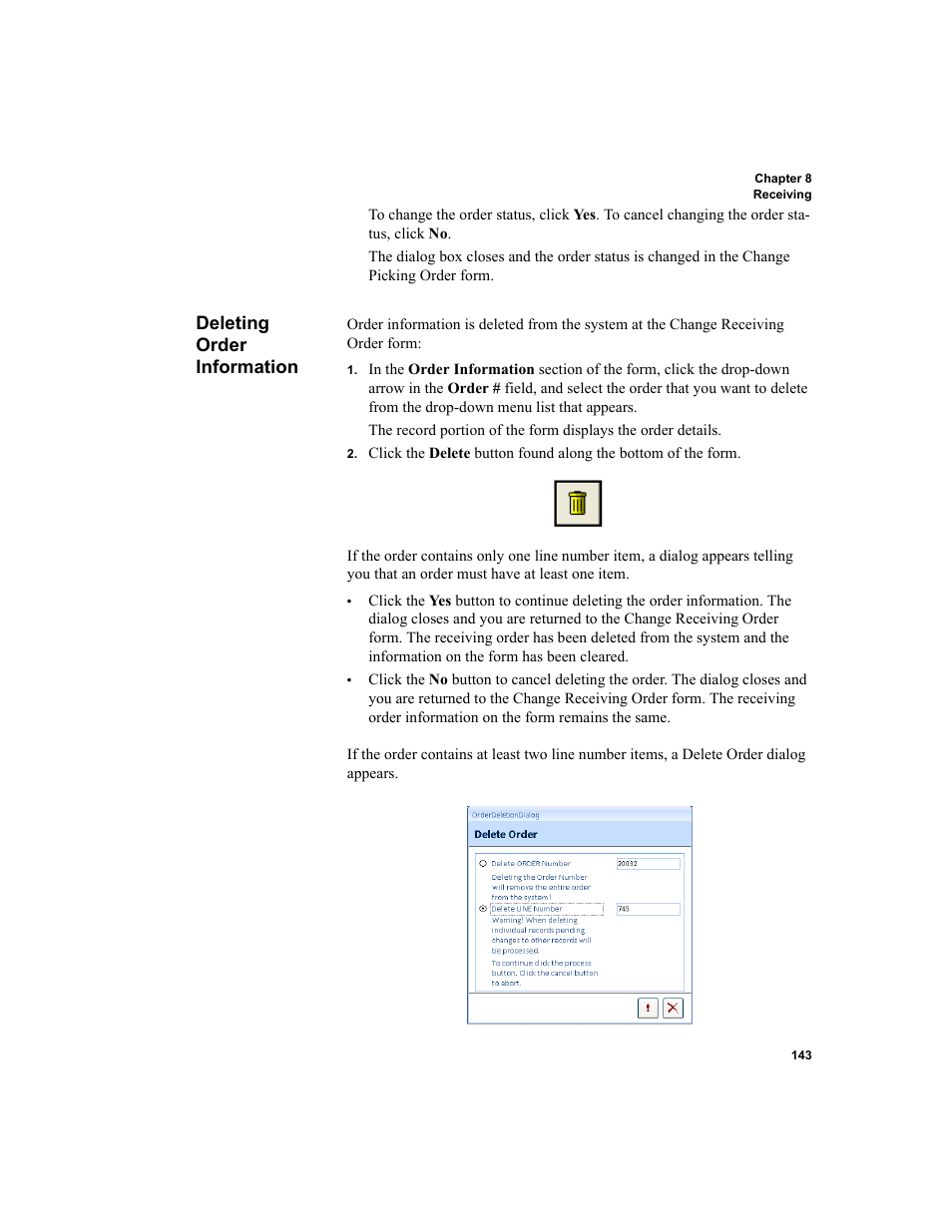 Deleting order information | IntelliTrack Inventory Shipping Receiving Picking (ISRP) User Manual | Page 171 / 398