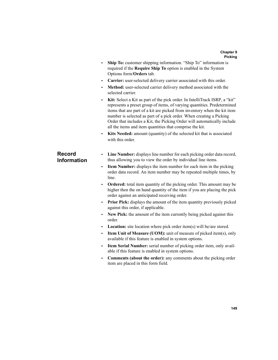 Record information | IntelliTrack Inventory Shipping Receiving Picking (ISRP) User Manual | Page 177 / 398